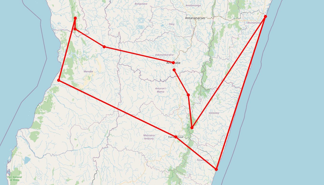 Carte de l'itinéraire du circuit Circuit Madagascar en Madagascar