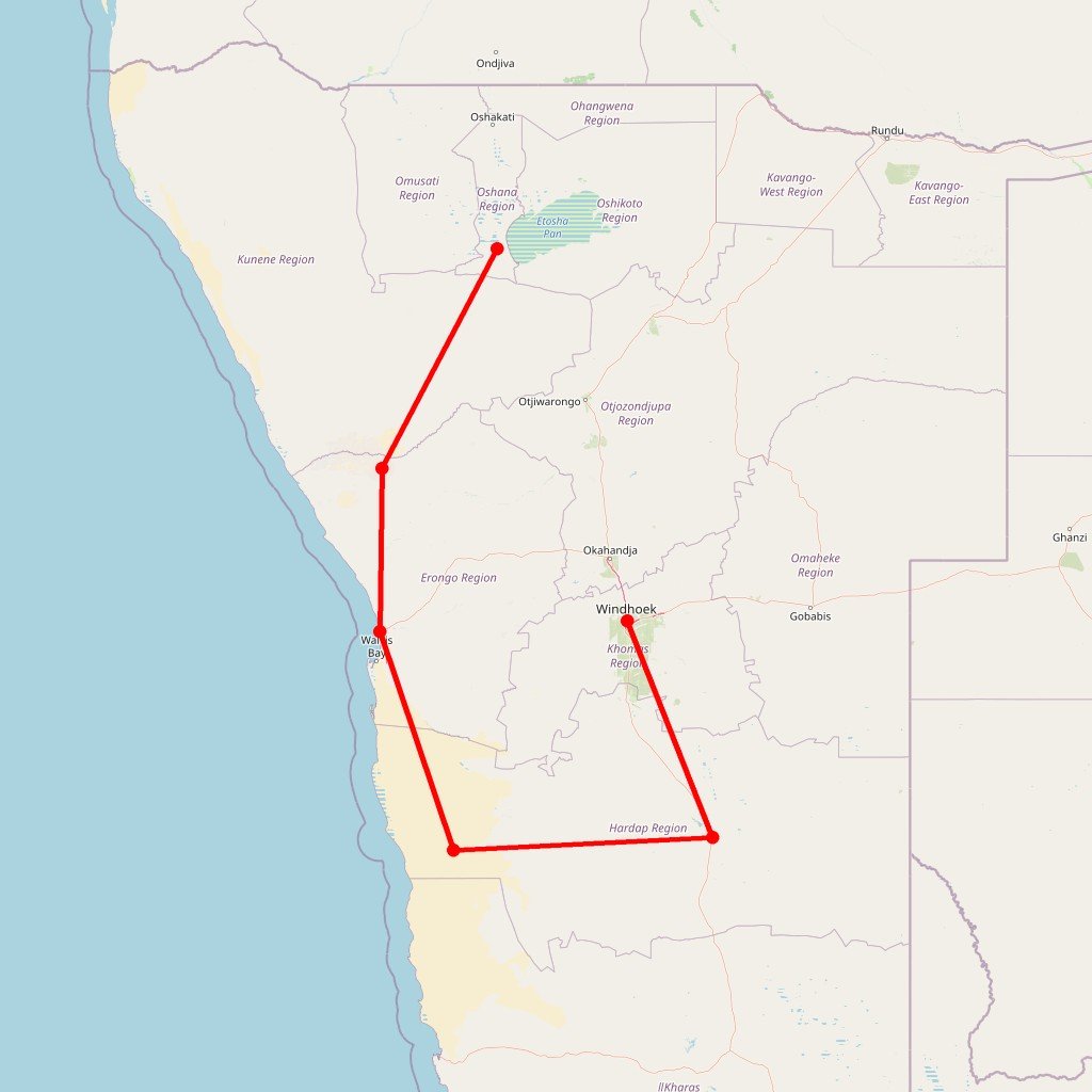 Carte de l'itinéraire du circuit Nomade's land ! en Namibie
