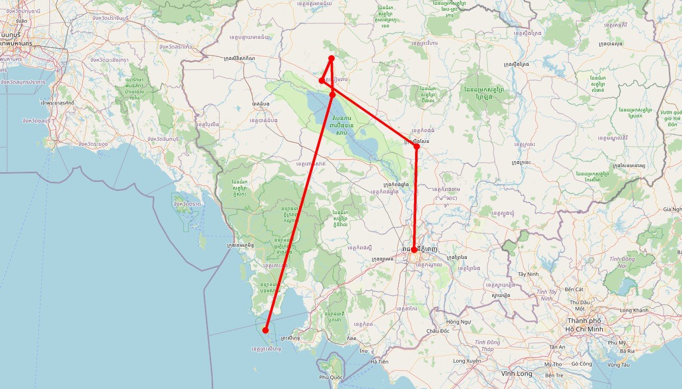 Carte de l'itinéraire du circuit Circuit Angkor et toujours s’émerveiller... en Cambodge