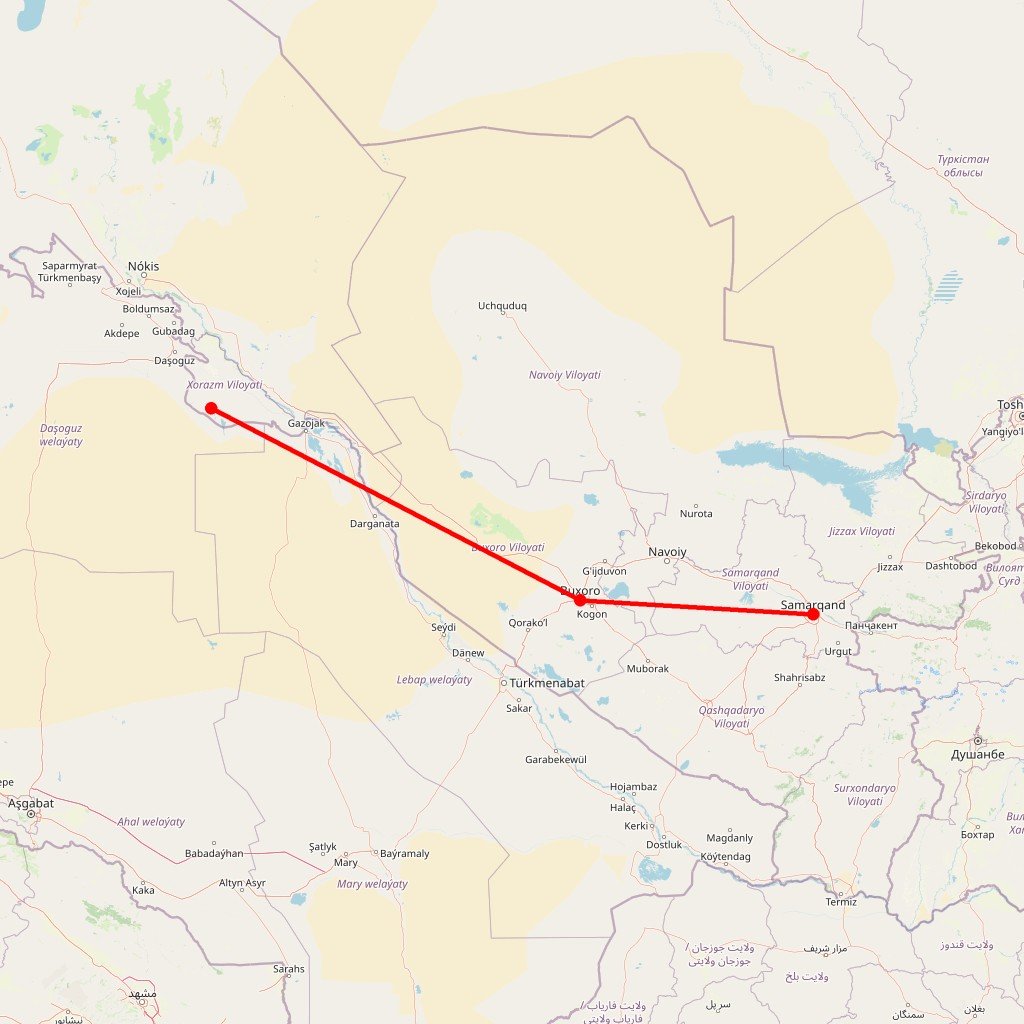 Carte de l'itinéraire du circuit Ouzbékistan en Ouzbékistan