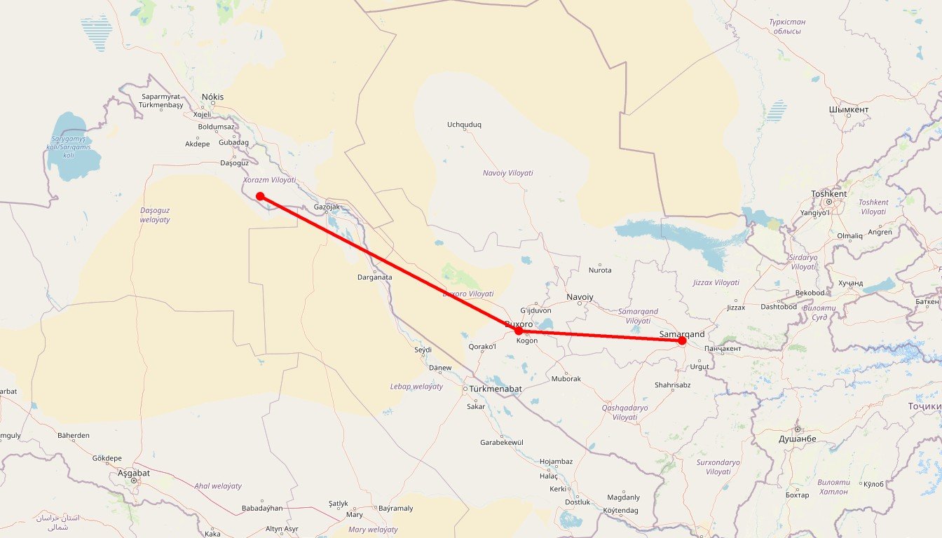 Carte de l'itinéraire du circuit Circuit Ouzbékistan en Ouzbékistan