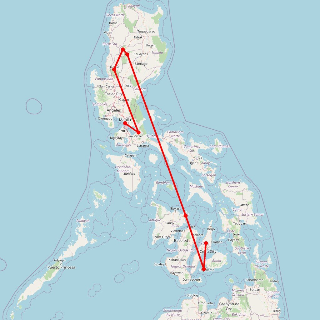 Carte de l'itinéraire du circuit Philippines en Philippines