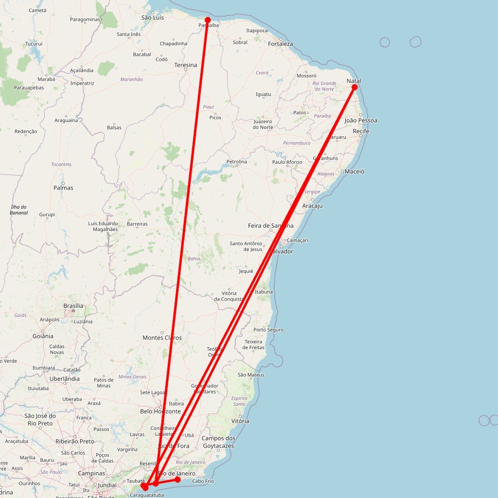 Carte de l'itinéraire du circuit On vous accueille à bras ouverts ! en Brésil