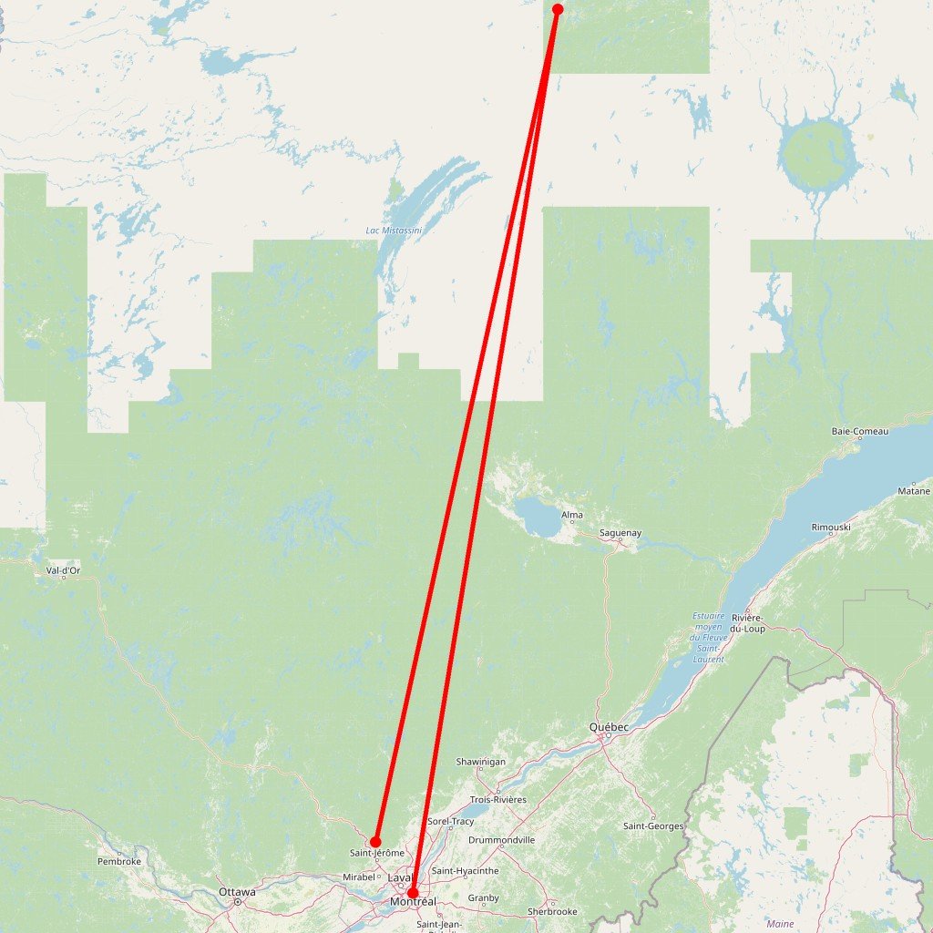 Carte de l'itinéraire du circuit Attache ta tuque ! en Canada