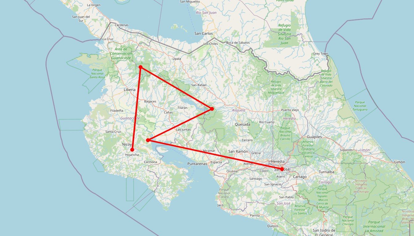 Carte de l'itinéraire du circuit Circuit Costa Rica - La Pura Vida! en Costa Rica