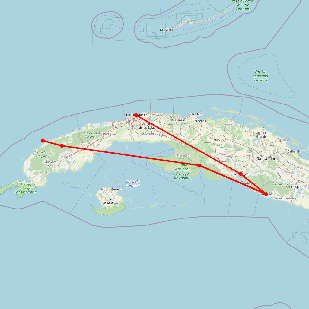 Carte de l'itinéraire du circuit Cuba Libre! en Cuba