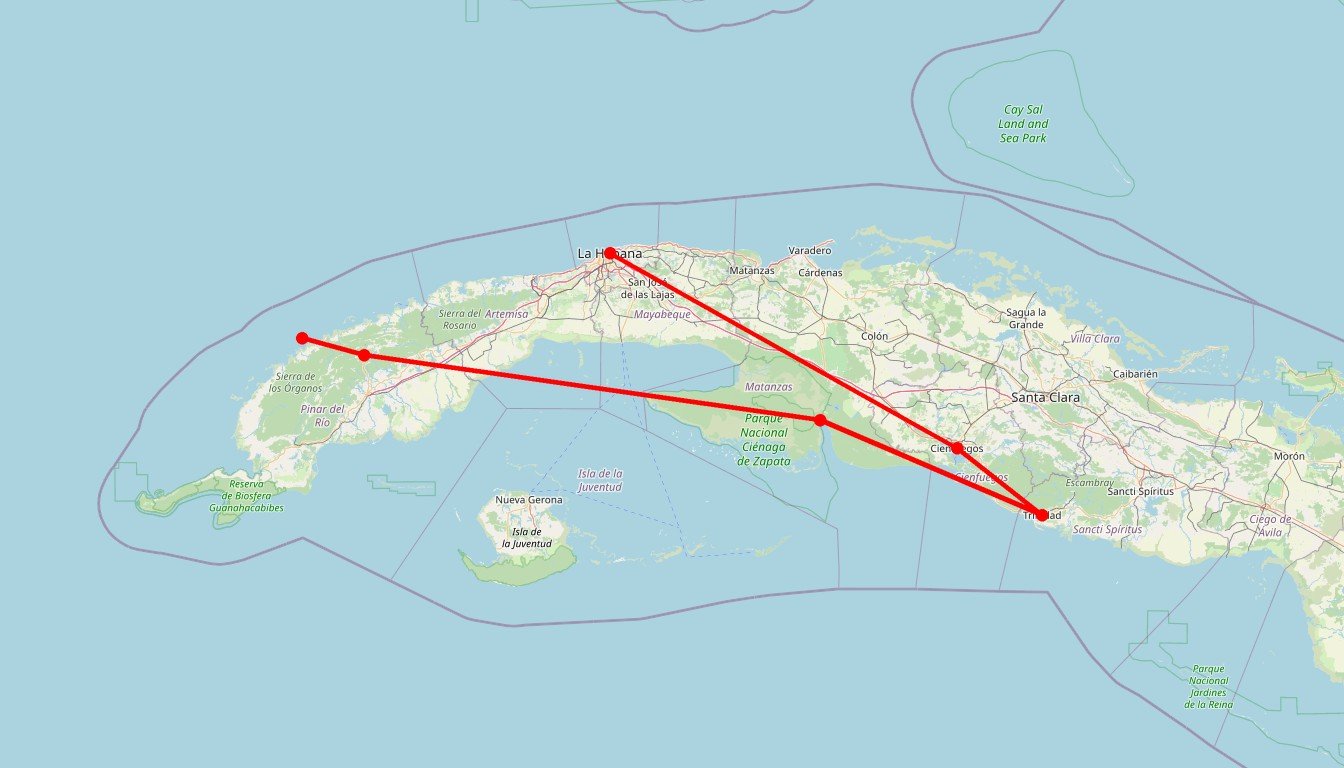 Carte de l'itinéraire du circuit Circuit Cuba Libre! en Cuba