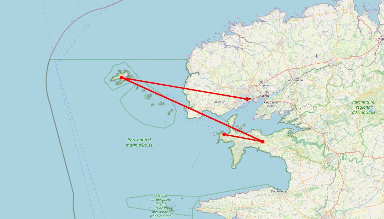 Carte de l'itinéraire du circuit Circuit La presqu’île de Crozon et Ouessant en France