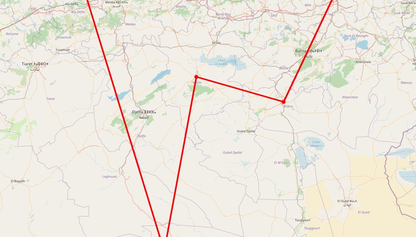 Carte de l'itinéraire du circuit Circuit Du Constantinois aux Dunes et Oasis du Sahara en Algérie