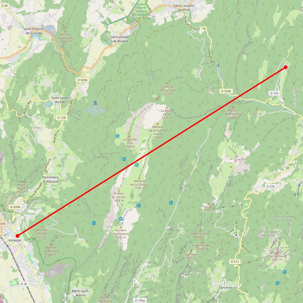 Carte de l'itinéraire du circuit Rando et Balnéo en Chartreuse en France