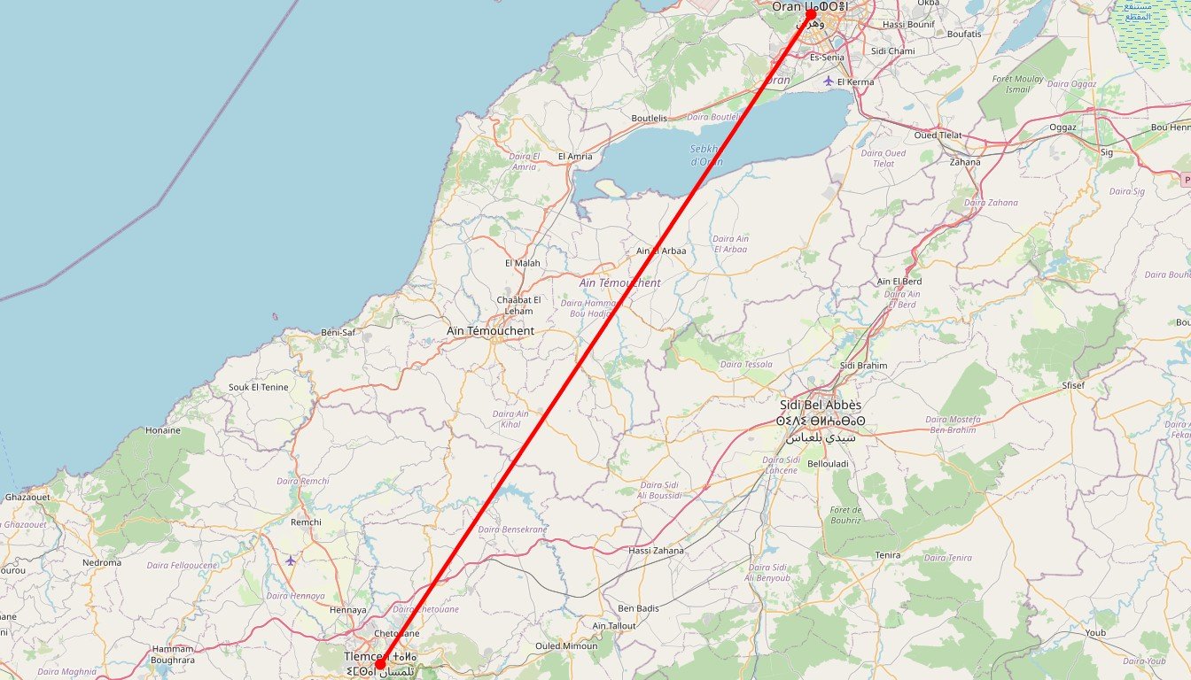 Carte de l'itinéraire du circuit Circuit Voyage en Algérie d’Oran à Tlemcen : perles arabo-andalouses en Algérie