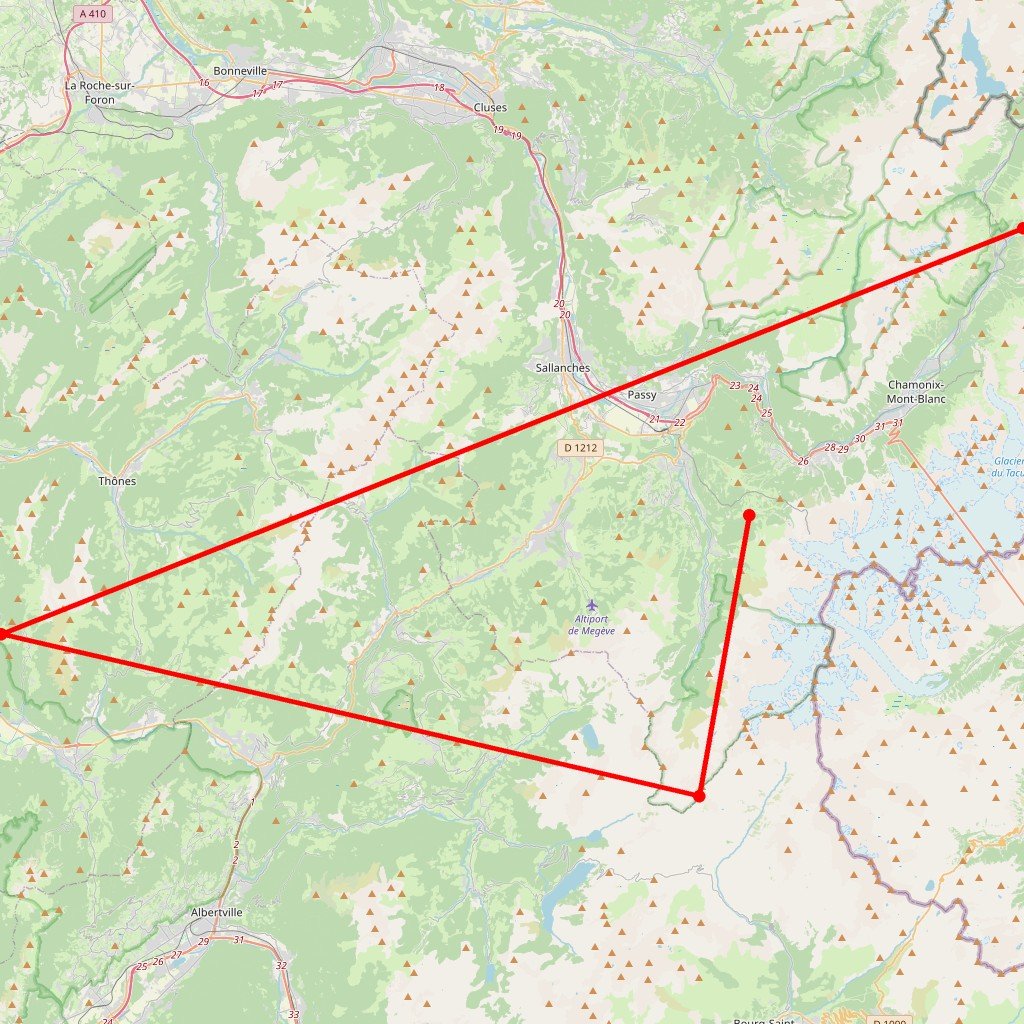 Carte de l'itinéraire du circuit Grand Tour du Mont Blanc en France