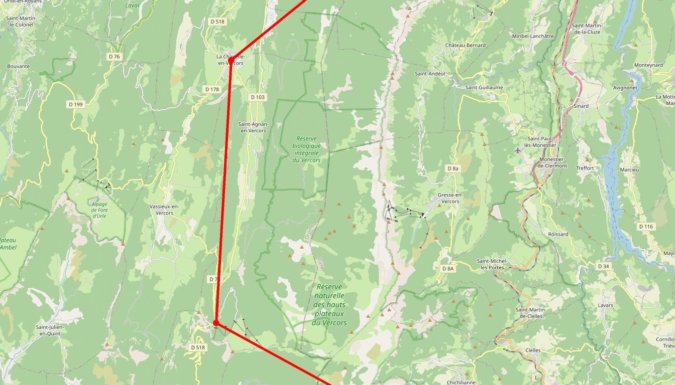 Carte de l'itinéraire du circuit Circuit Traversée du Vercors en raquettes en France
