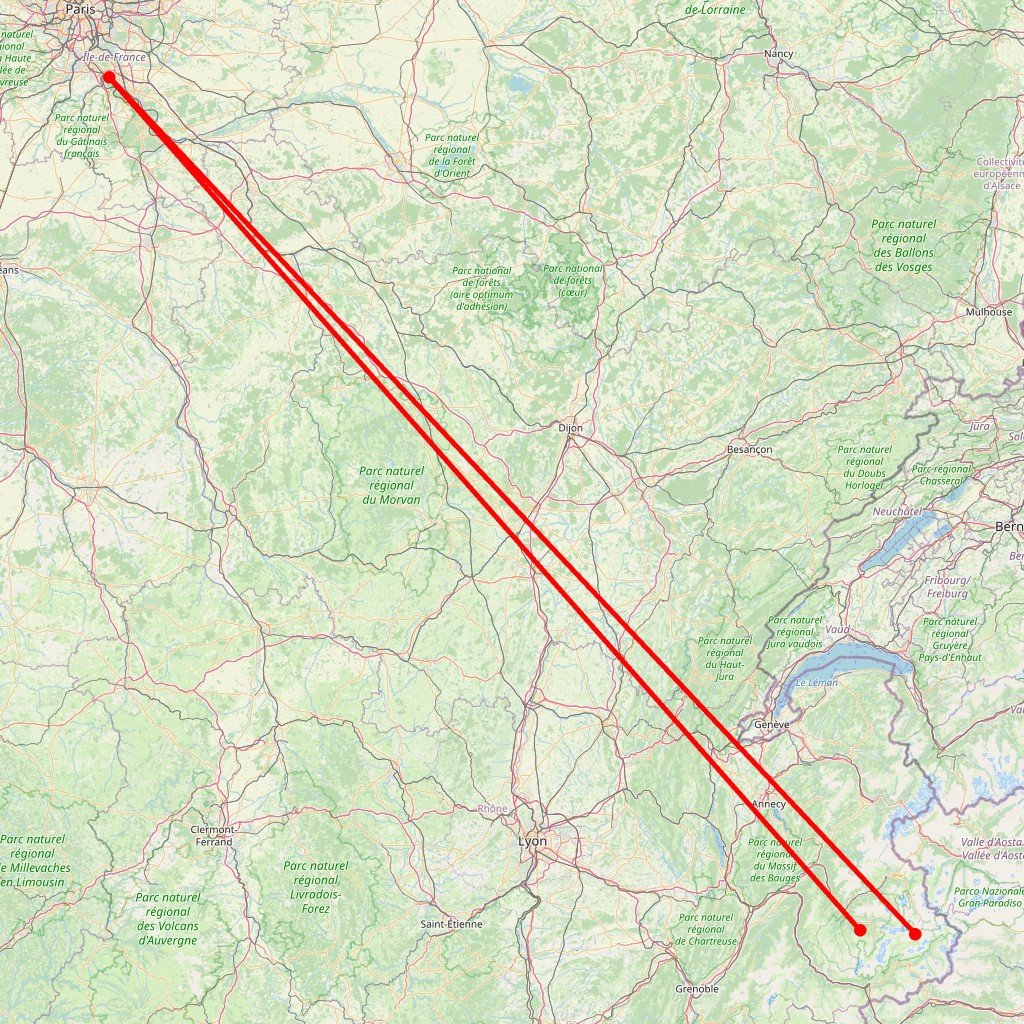Carte de l'itinéraire du circuit Rhône-Alpes en France