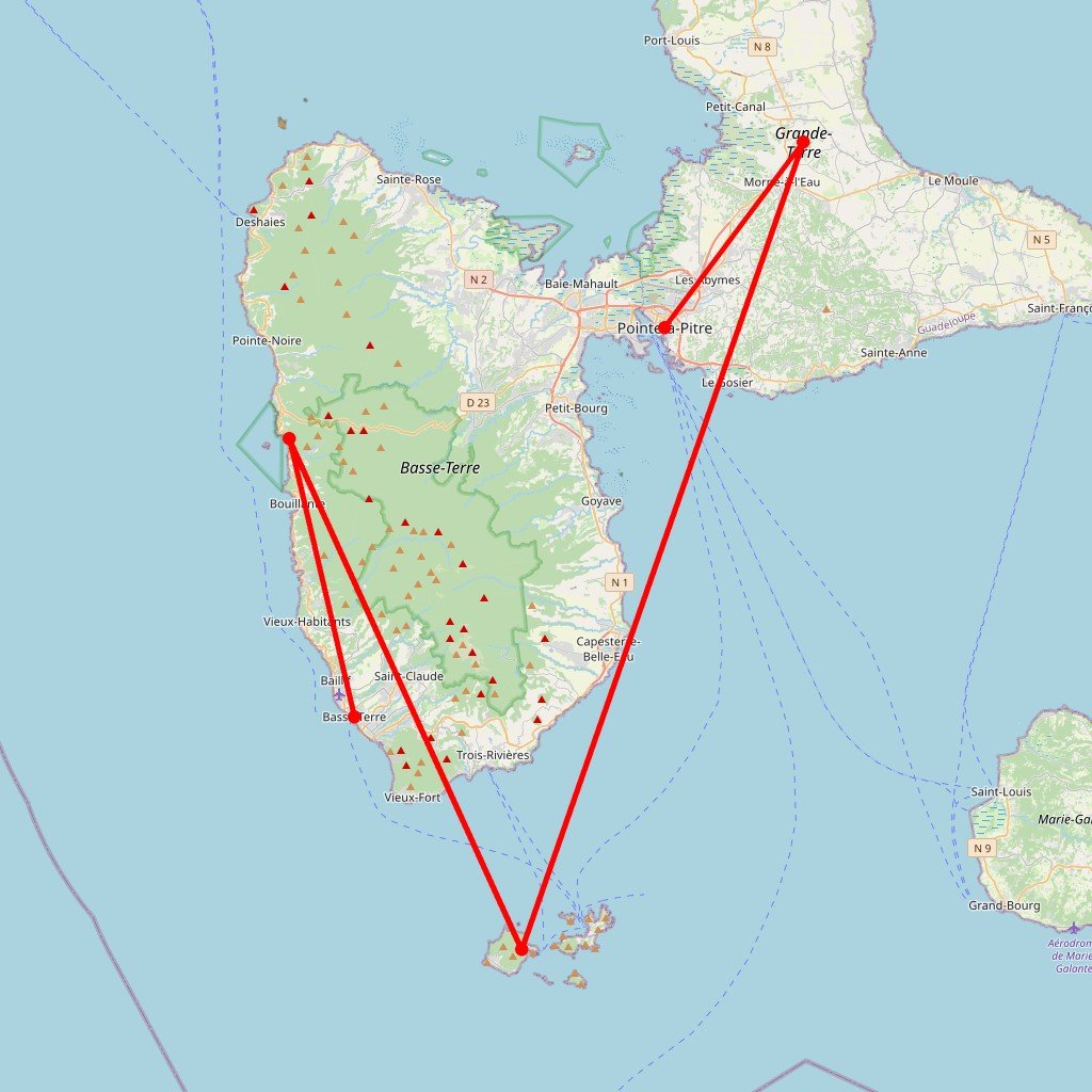 Carte de l'itinéraire du autotour L'île Papillon en toute liberté en Guadeloupe