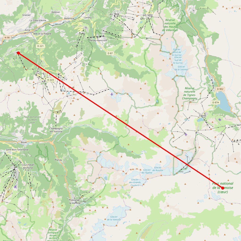 Carte de l'itinéraire du autotour Le plein de fun à La Plagne en France