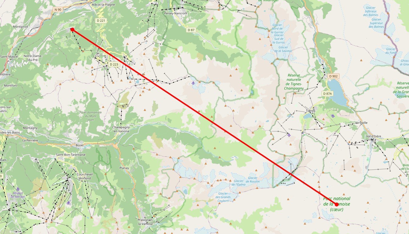 Carte de l'itinéraire du circuit Autotour Le plein de fun à La Plagne en France