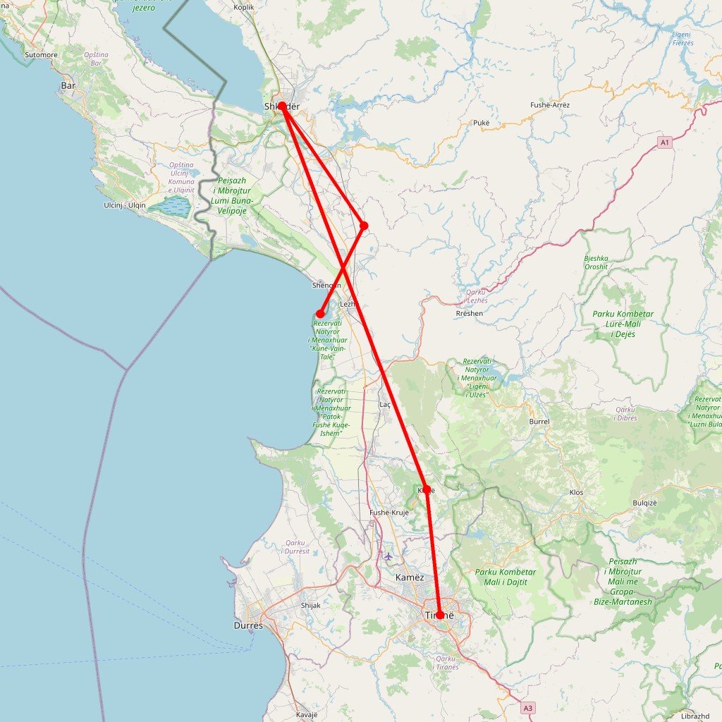 Carte de l'itinéraire du autotour Voyage Albanie en famille en Albanie