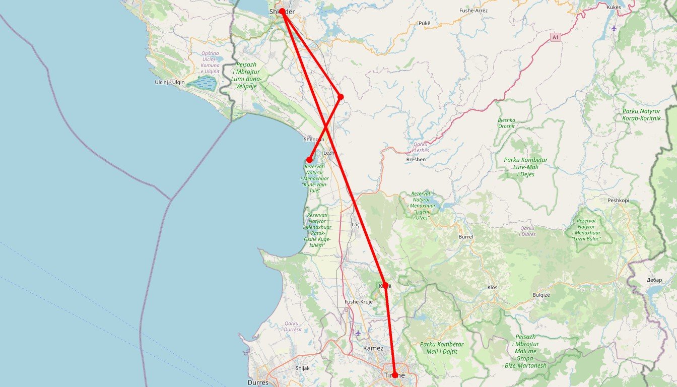 Carte de l'itinéraire du circuit Autotour Voyage Albanie en famille en Albanie