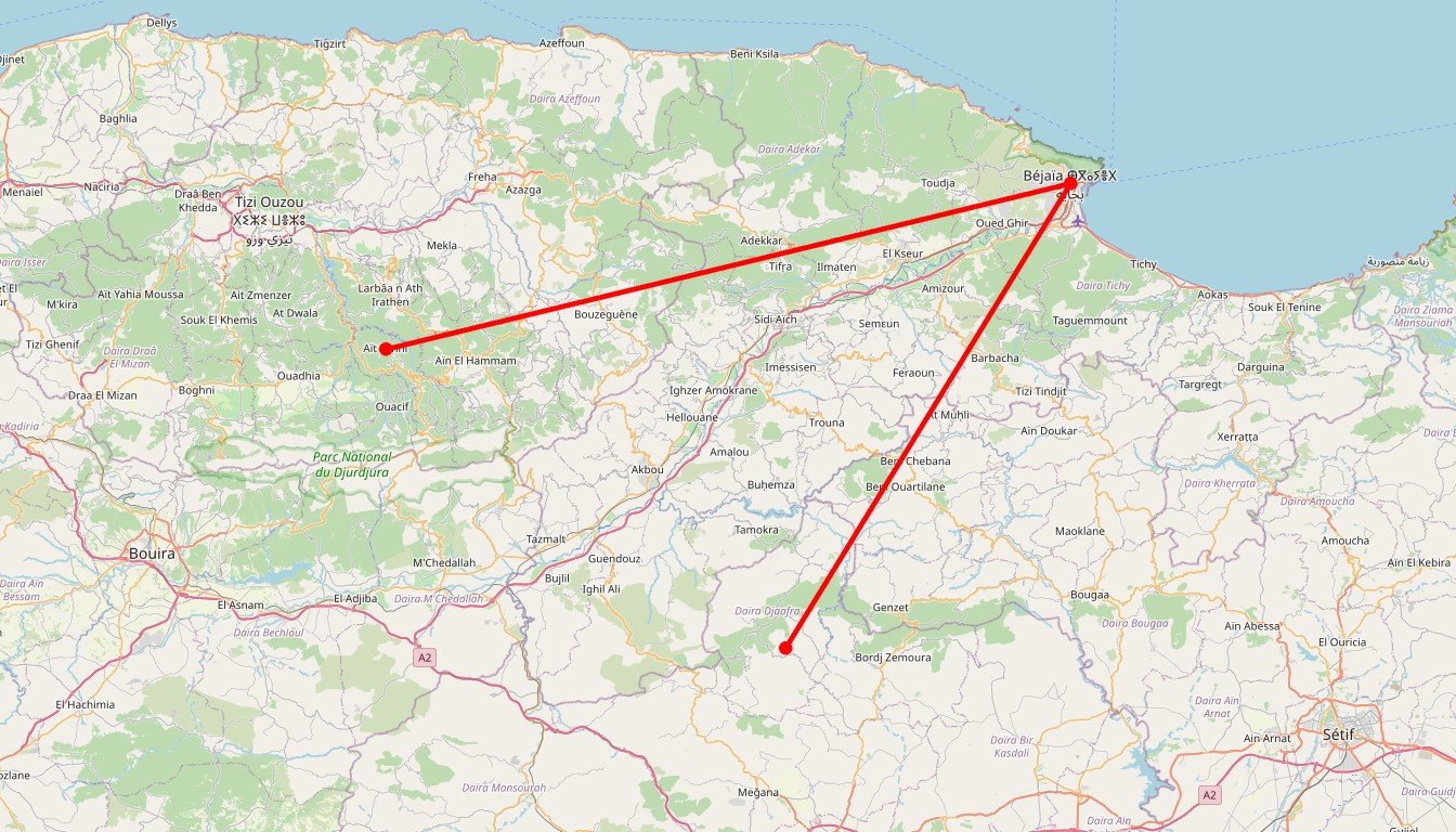 Carte de l'itinéraire du circuit Circuit La Kabylie montagneuse, de Béjaïa à Tizi Ouzou en Algérie