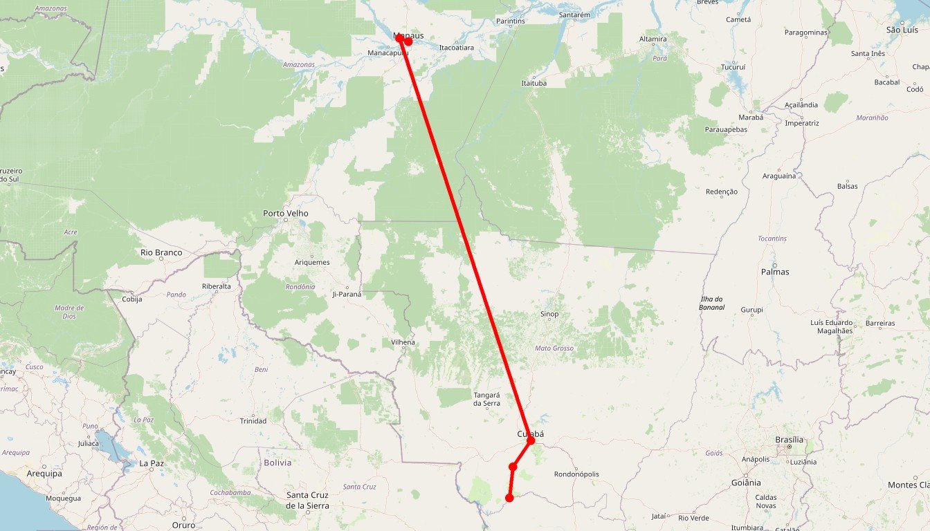 Carte de l'itinéraire du circuit Circuit Immersion en Amazonie et Pantanal : trésors de biodiversité et rencontres authentiques en Brésil