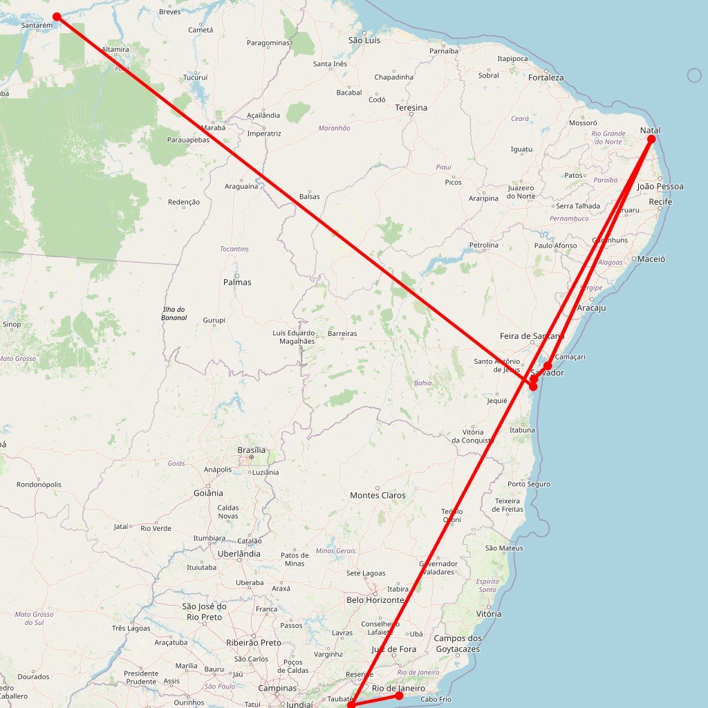 Carte de l'itinéraire du circuit Brésil en 22 jours: Rio de Janeiro, Paraty, Salvador et l’île de Boipeba – immersion complète en Brésil