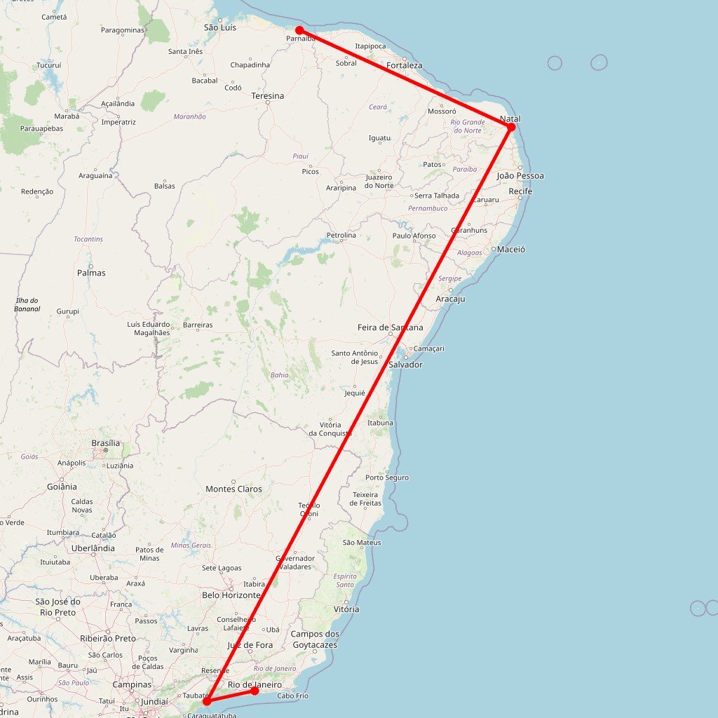 Carte de l'itinéraire du circuit Aventure brésilienne: Rio, Paraty, Ponta Negra et Ilha Grande – randonnée, culture et plage sur 13 jours en Brésil