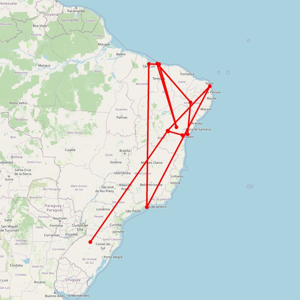 Carte de l'itinéraire du circuit Trio d'évasions pédestres: Rio et son littoral luxuriant vers Lençóis et la Chapada Diamantina jusqu'en Bahia en Brésil