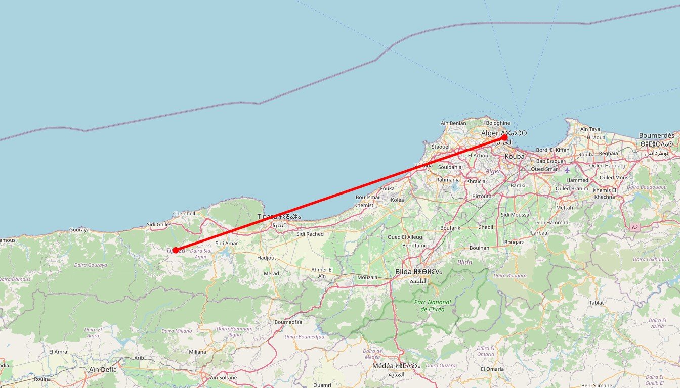 Carte de l'itinéraire du circuit Circuit Alger la blanche, escale à Tipaza en Algérie
