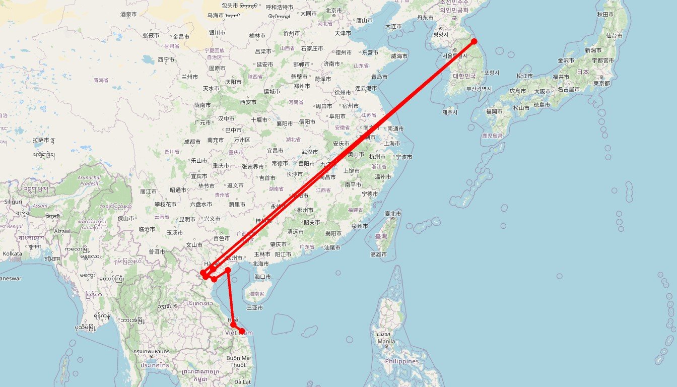 Carte de l'itinéraire du circuit Circuit Voyage au Vietnam: randonnées en Pù Luông, croisière en baie d’Ha Long et découvertes d’Hanoï, avec extension à Hué et Hoi An en Vietnam