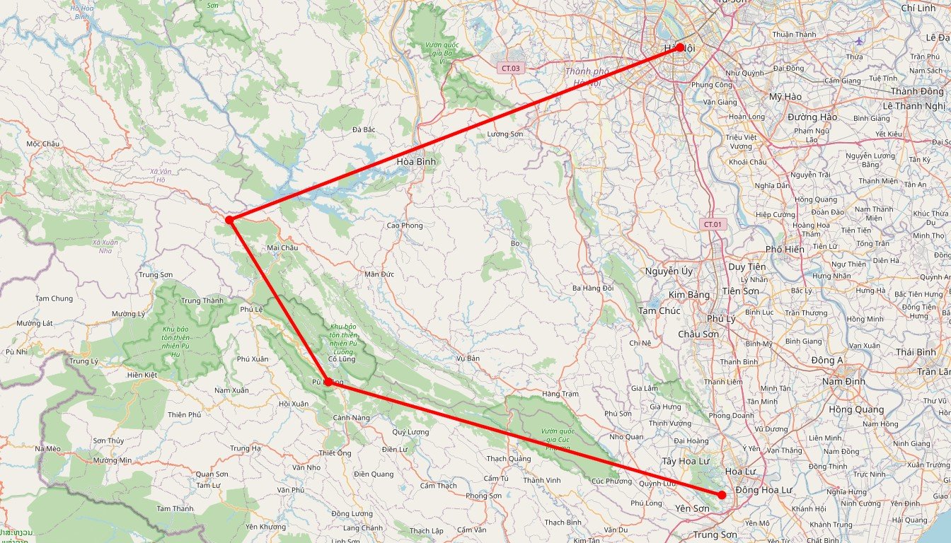 Carte de l'itinéraire du circuit Circuit Nord Vietnam : à la découverte du pays du Dragon — Hanoi, mai Chau et Pu Luong, et croisière en Baie d'Halong en Vietnam