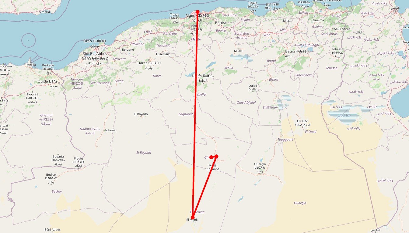 Carte de l'itinéraire du circuit Circuit Ghardaïa et El Goléa : exploration des Trésors du Sud en Algérie