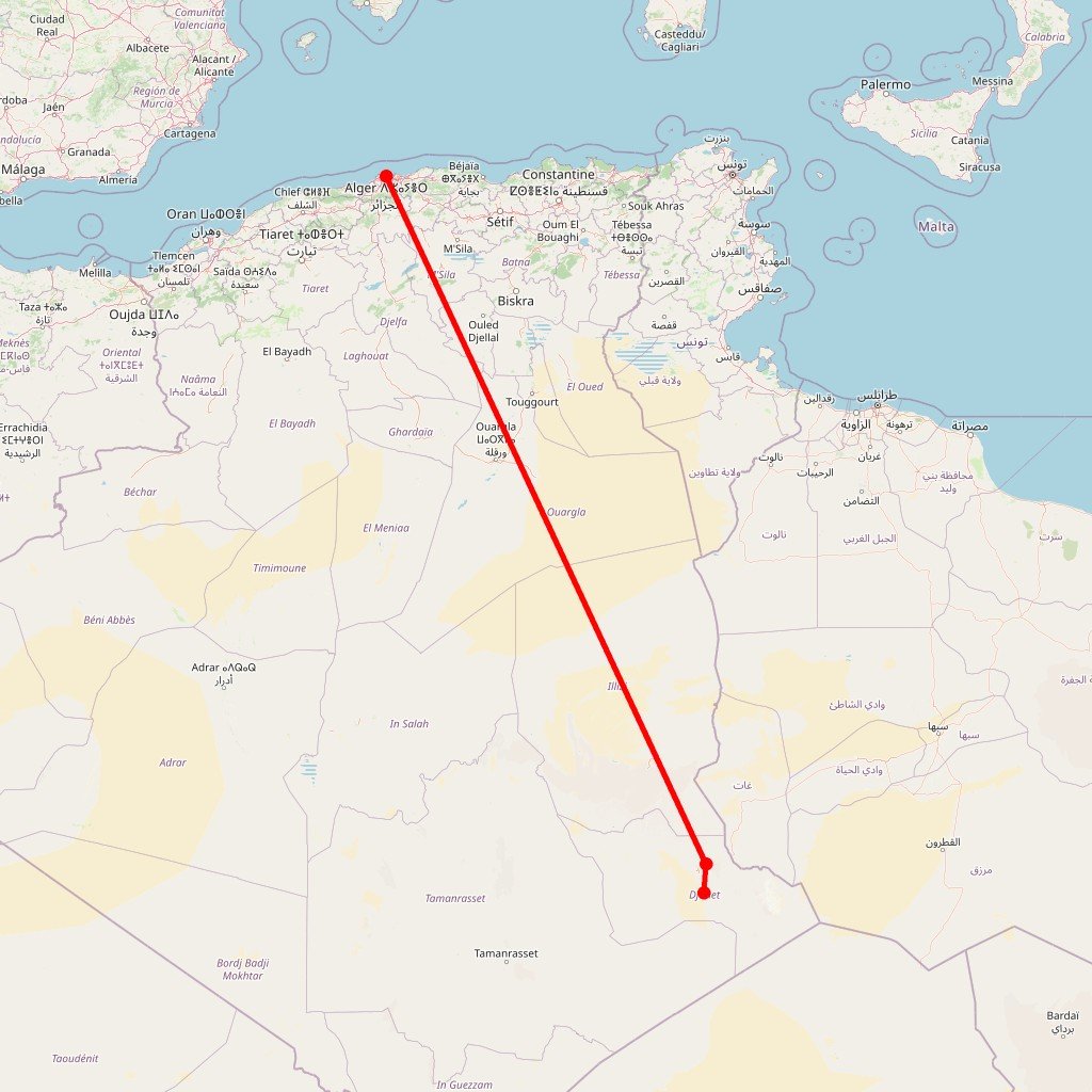 Carte de l'itinéraire du circuit Trek à la cité perdue de Séfar – Tassili N’ajjer en Algérie