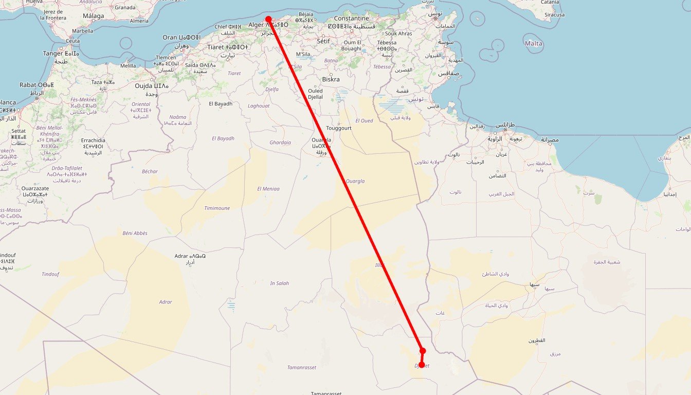 Carte de l'itinéraire du circuit Circuit Trek à la cité perdue de Séfar – Tassili N’ajjer en Algérie