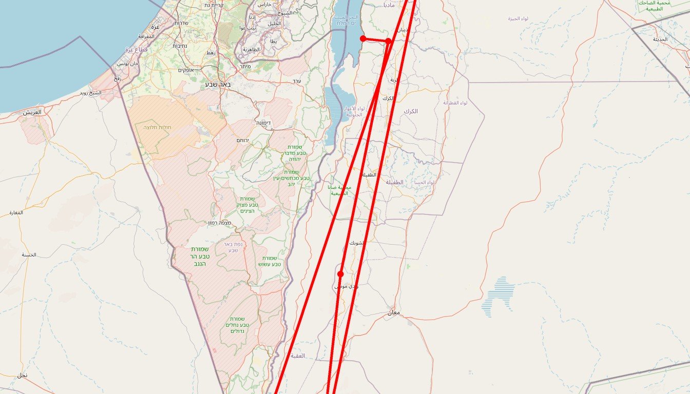 Carte de l'itinéraire du circuit Circuit Aventure pédestre en Jordanie: Dana, Pétra et Wadi Rum avec bivouac, en passant par la Mer Morte en Jordanie