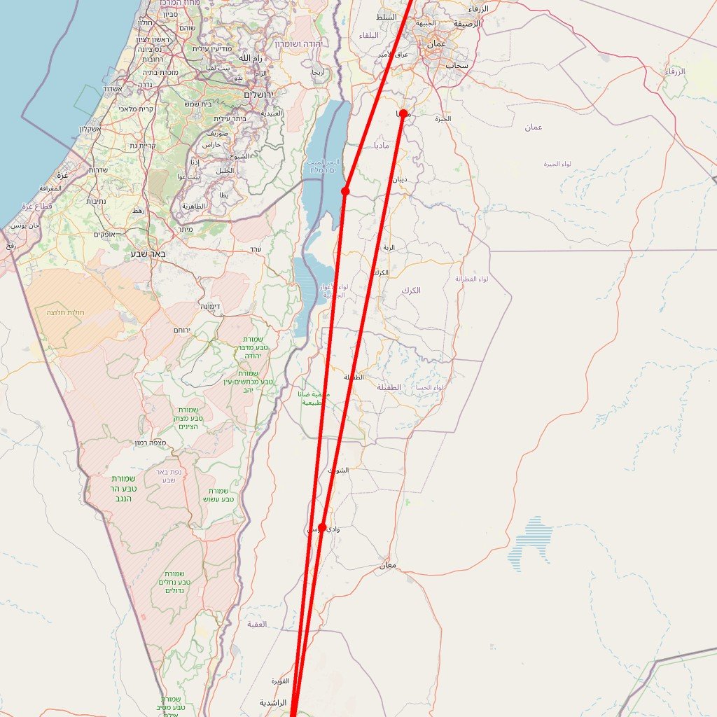 Carte de l'itinéraire du circuit Aventure jordanienne : d'Amman à Pétra via le Wadi Rum, la Mer Morte et Jerash en Jordanie