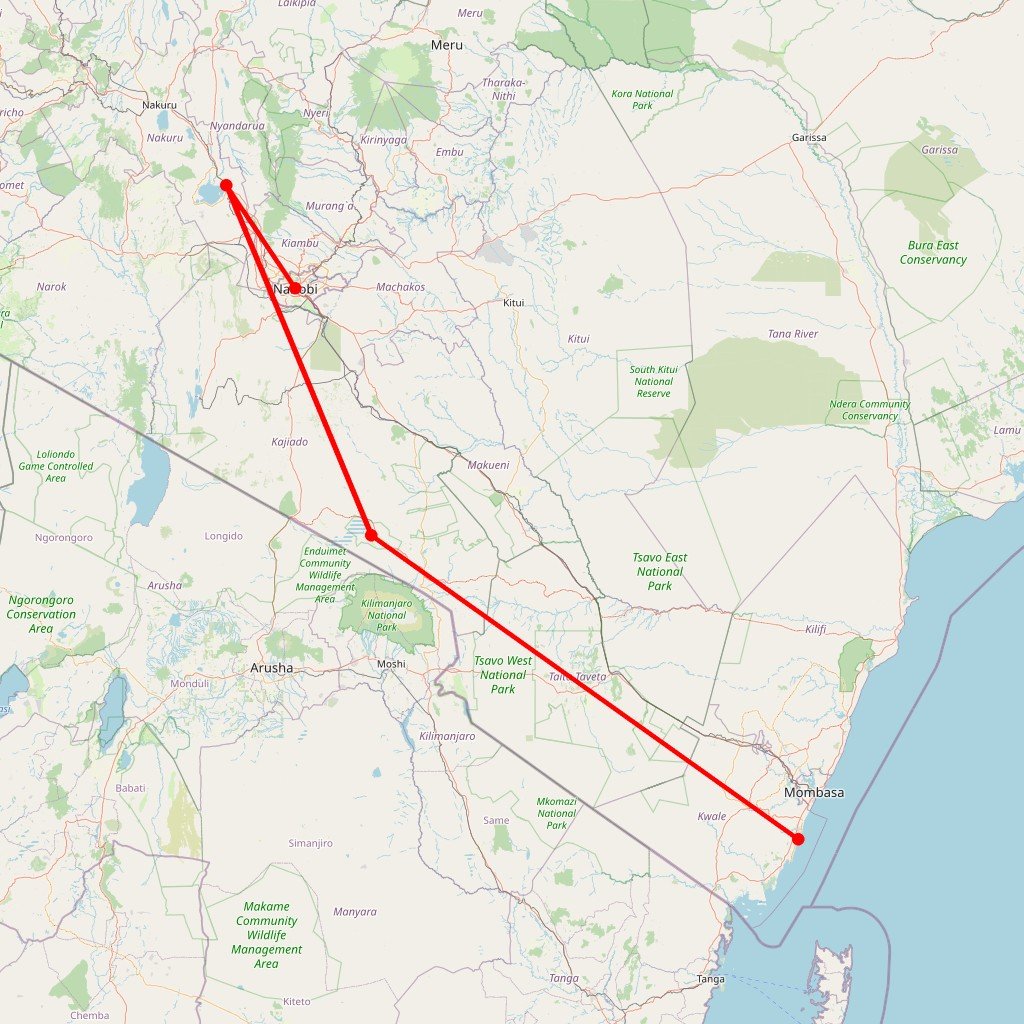 Carte de l'itinéraire du safari Simba en Kenya