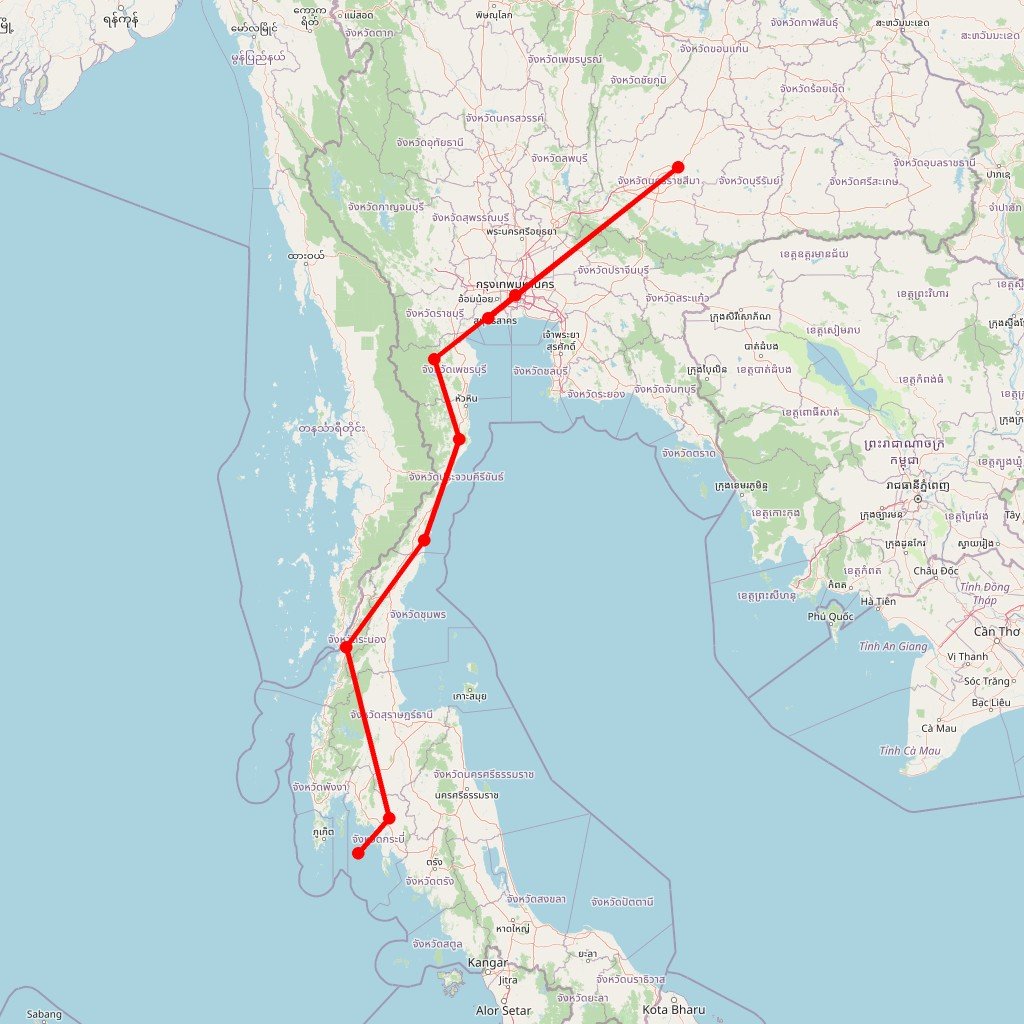 Carte de l'itinéraire du circuit On s’taille en Thaïlande ! en Thaïlande