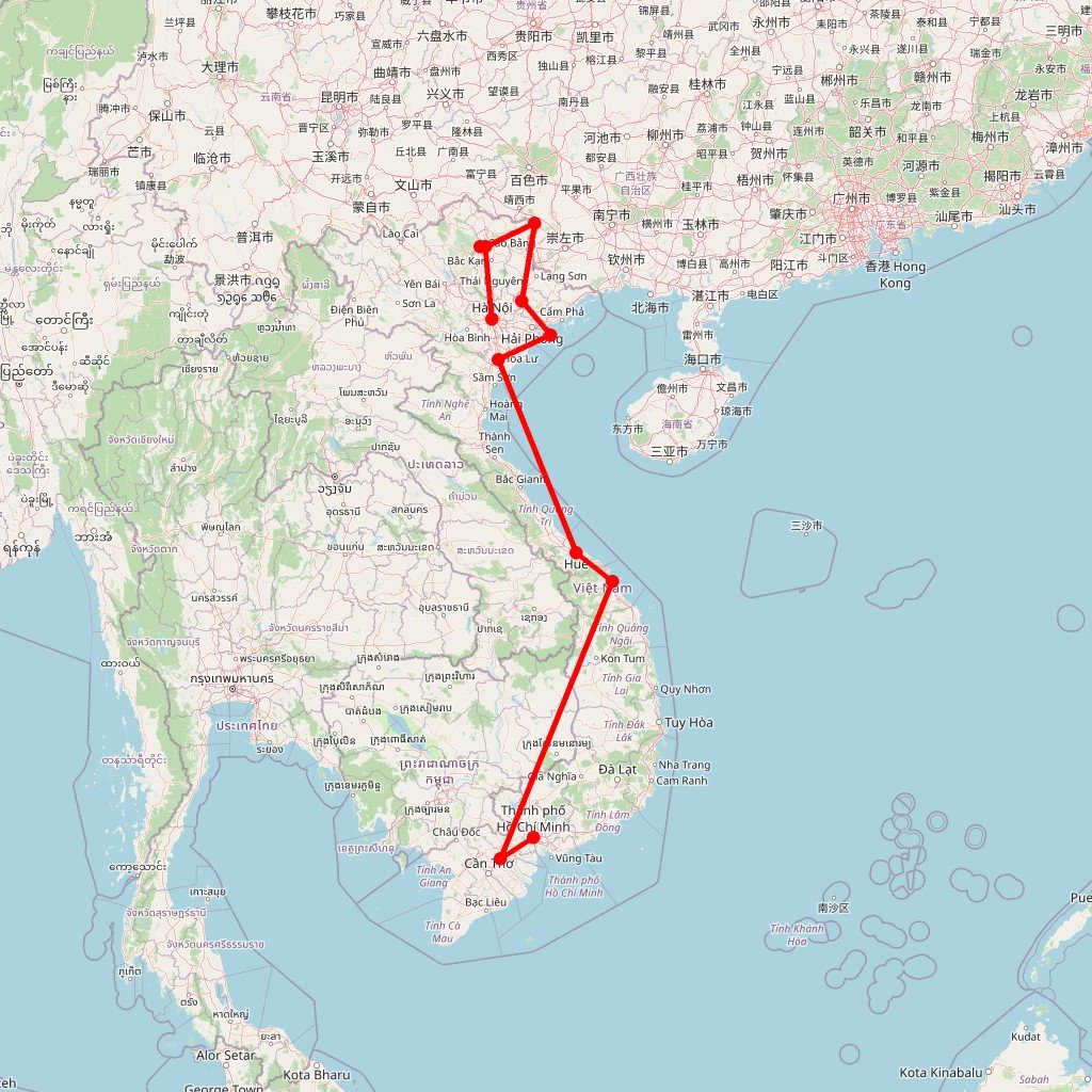 Carte de l'itinéraire du circuit Good Morning Vietnam en Vietnam