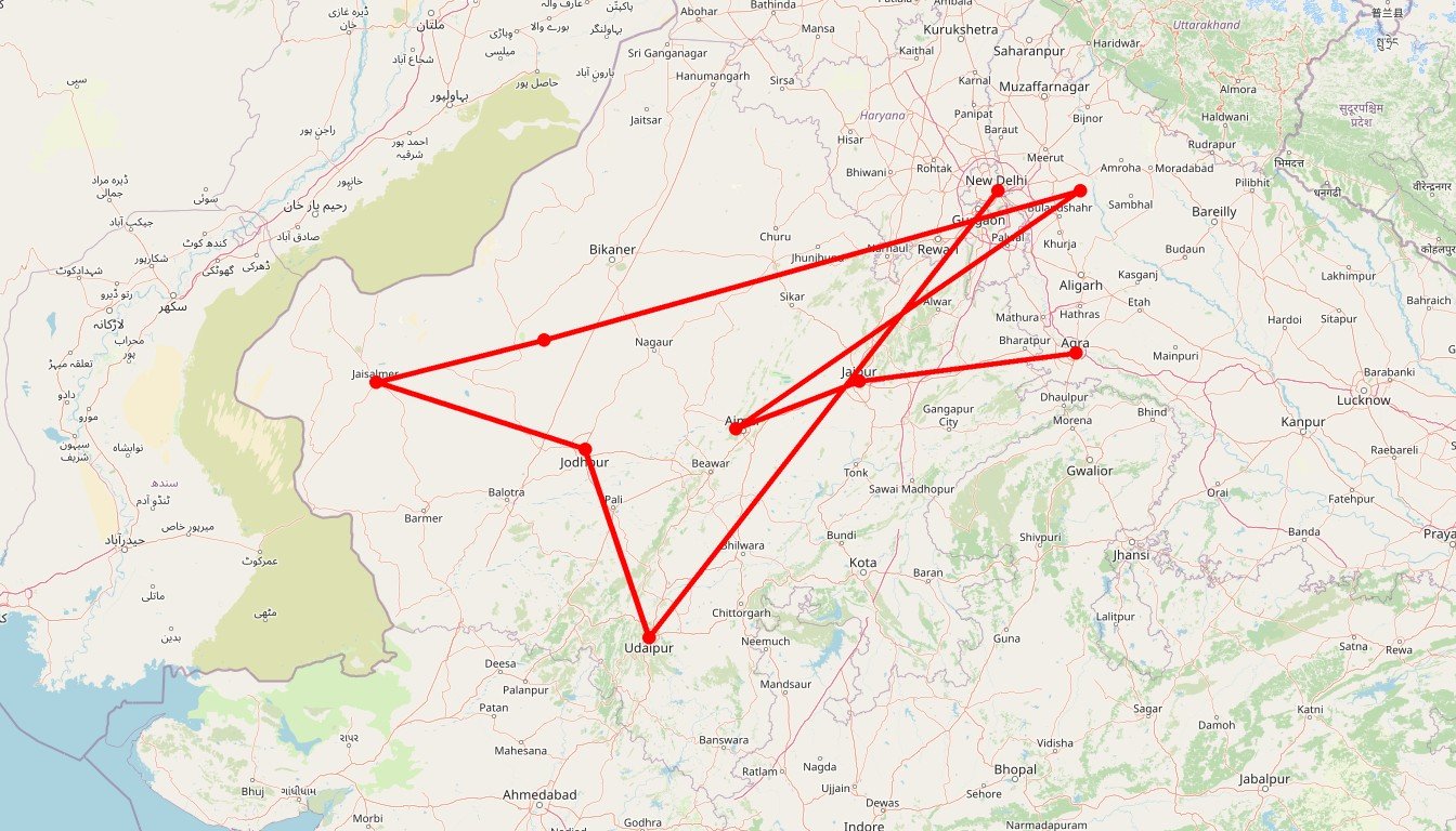 Carte de l'itinéraire du circuit Circuit Mille et un Palais en Inde