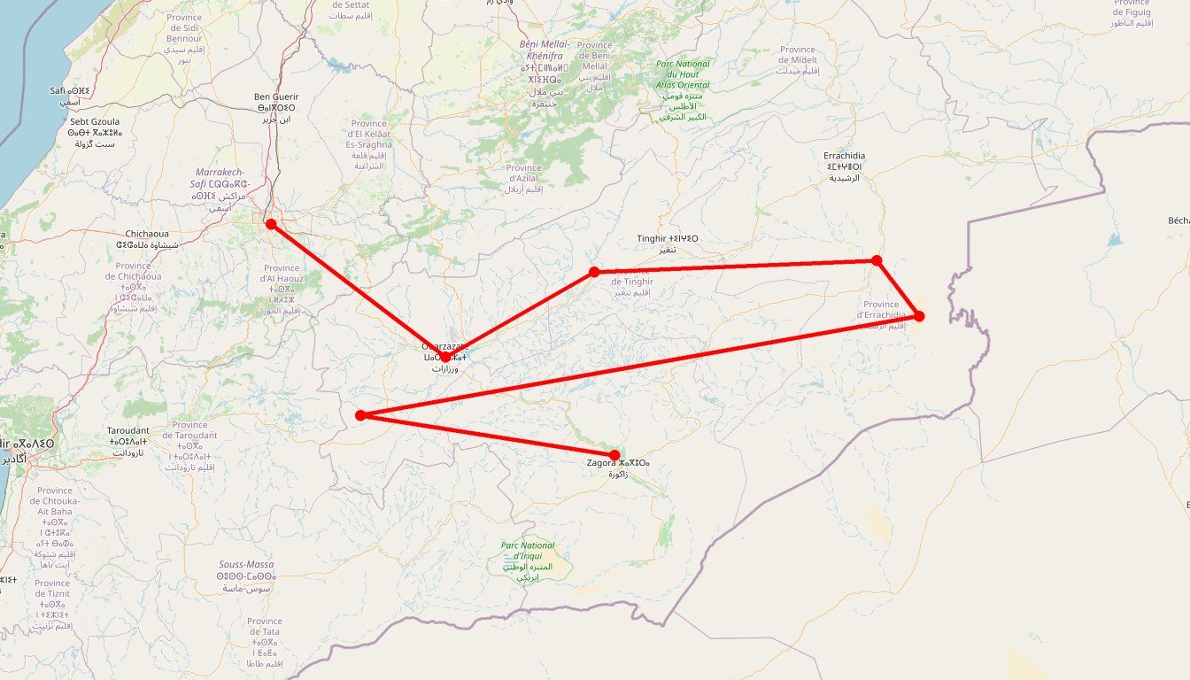 Carte de l'itinéraire du circuit Circuit La Route des Caravanes en Maroc