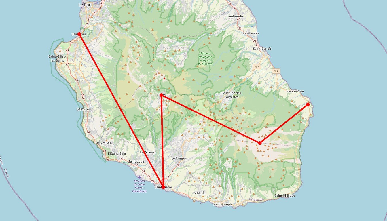 Carte de l'itinéraire du circuit Circuit Le Piton fait son cirque en Réunion