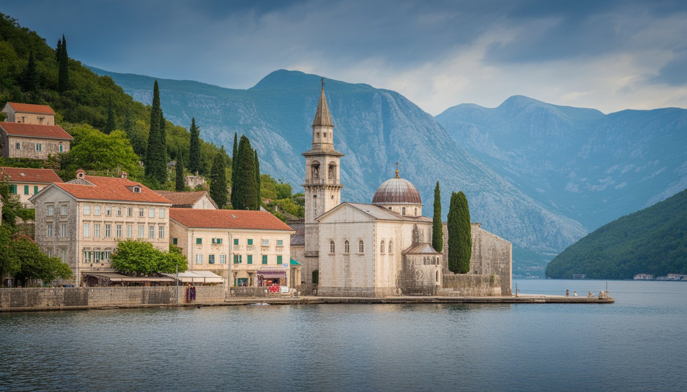 Perast et Gospa od Škrpjela (Notre-Dame-des-Rochers) en Monténégro - Photo