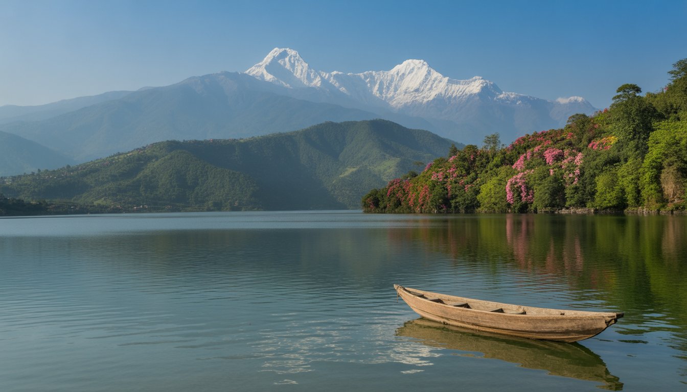 Pokhara et lac Phewa en Népal - Photo