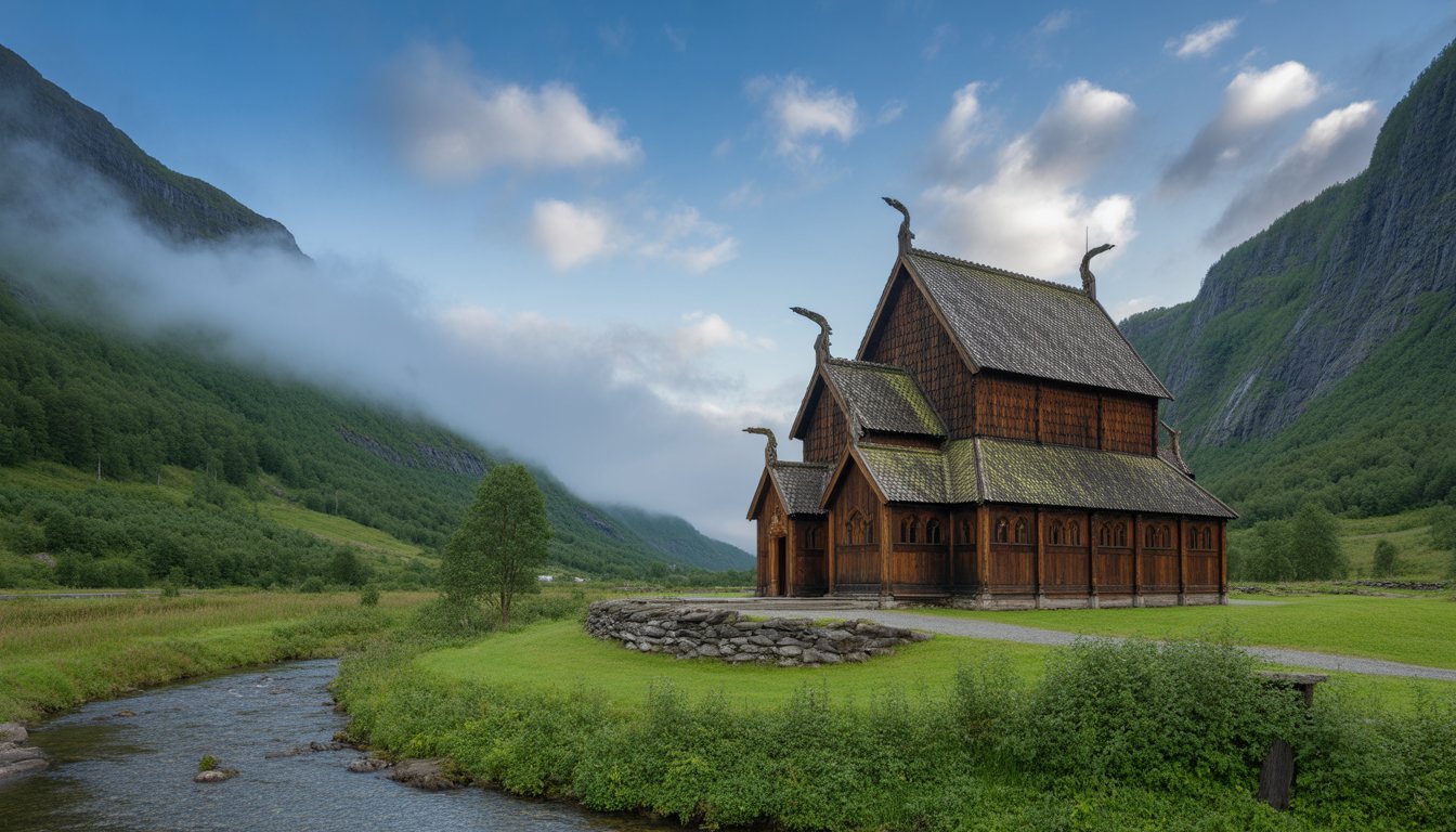 Église en bois d'Urnes en Norvège - Photo