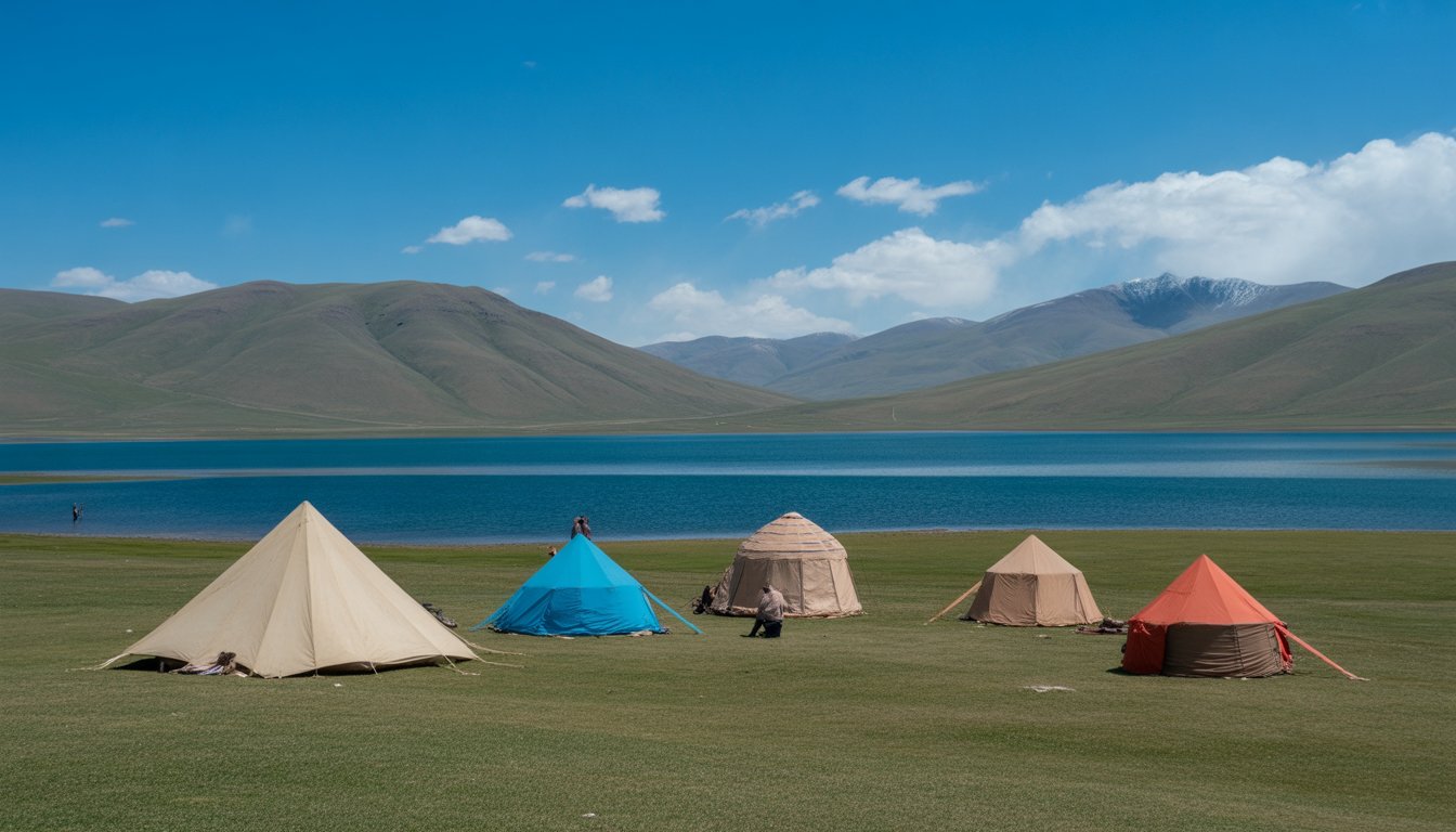 Lac Aydarkul et camps de yourtes en Ouzbékistan - Photo