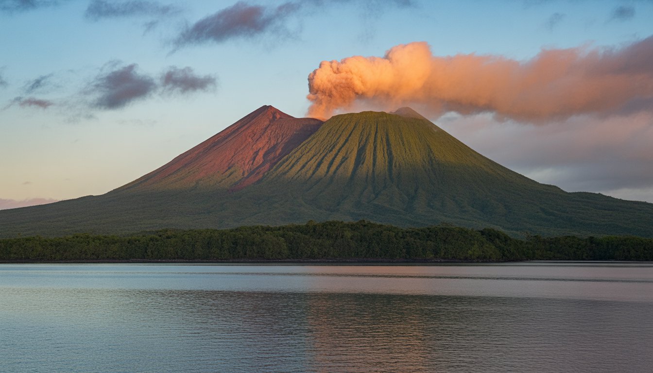 Rabaul et le volcan Tavurvur en Papouasie-Nouvelle-Guinée - Photo