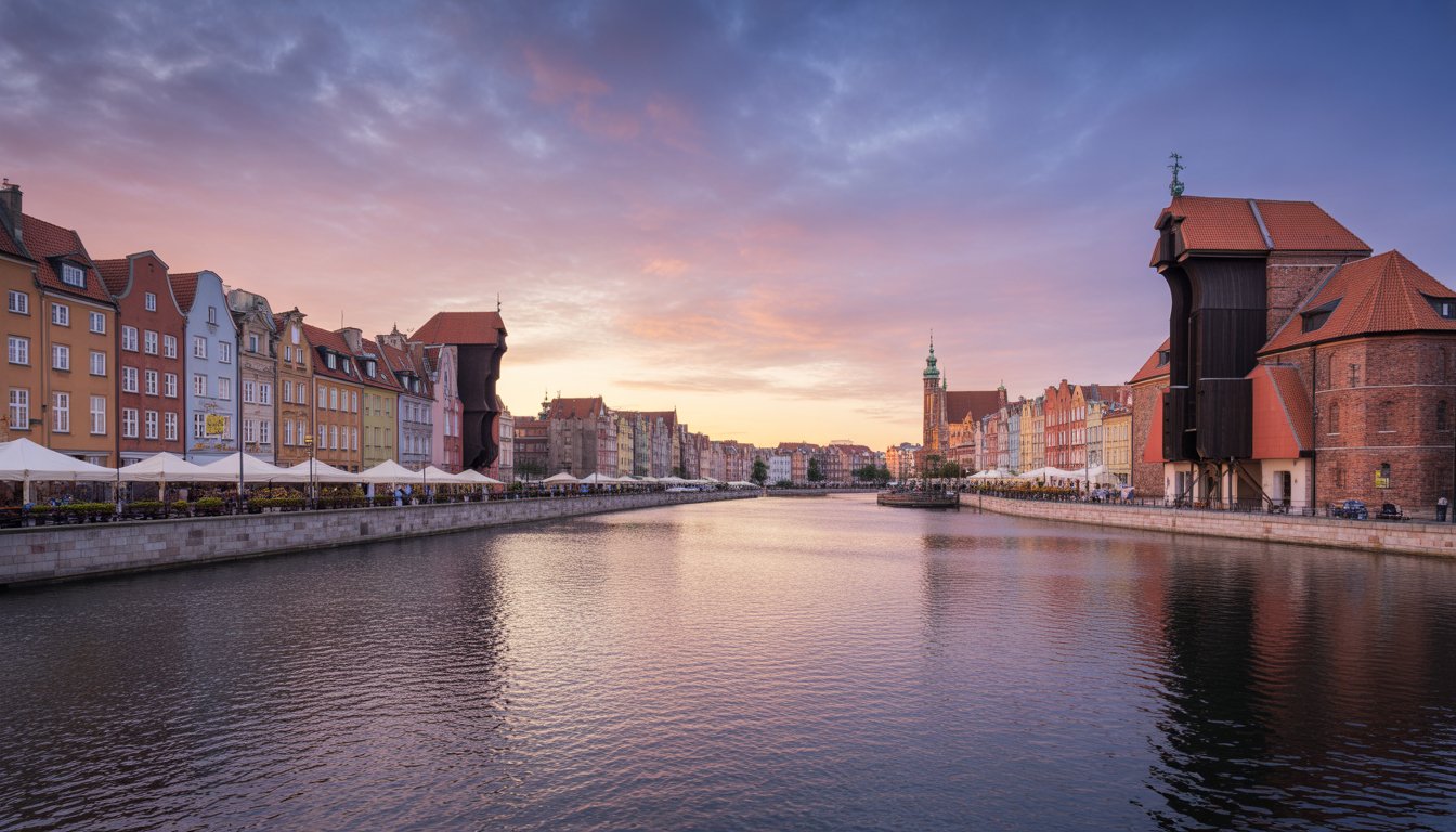 Gdańsk (vieille ville et quai de la Motława) en Pologne - Photo