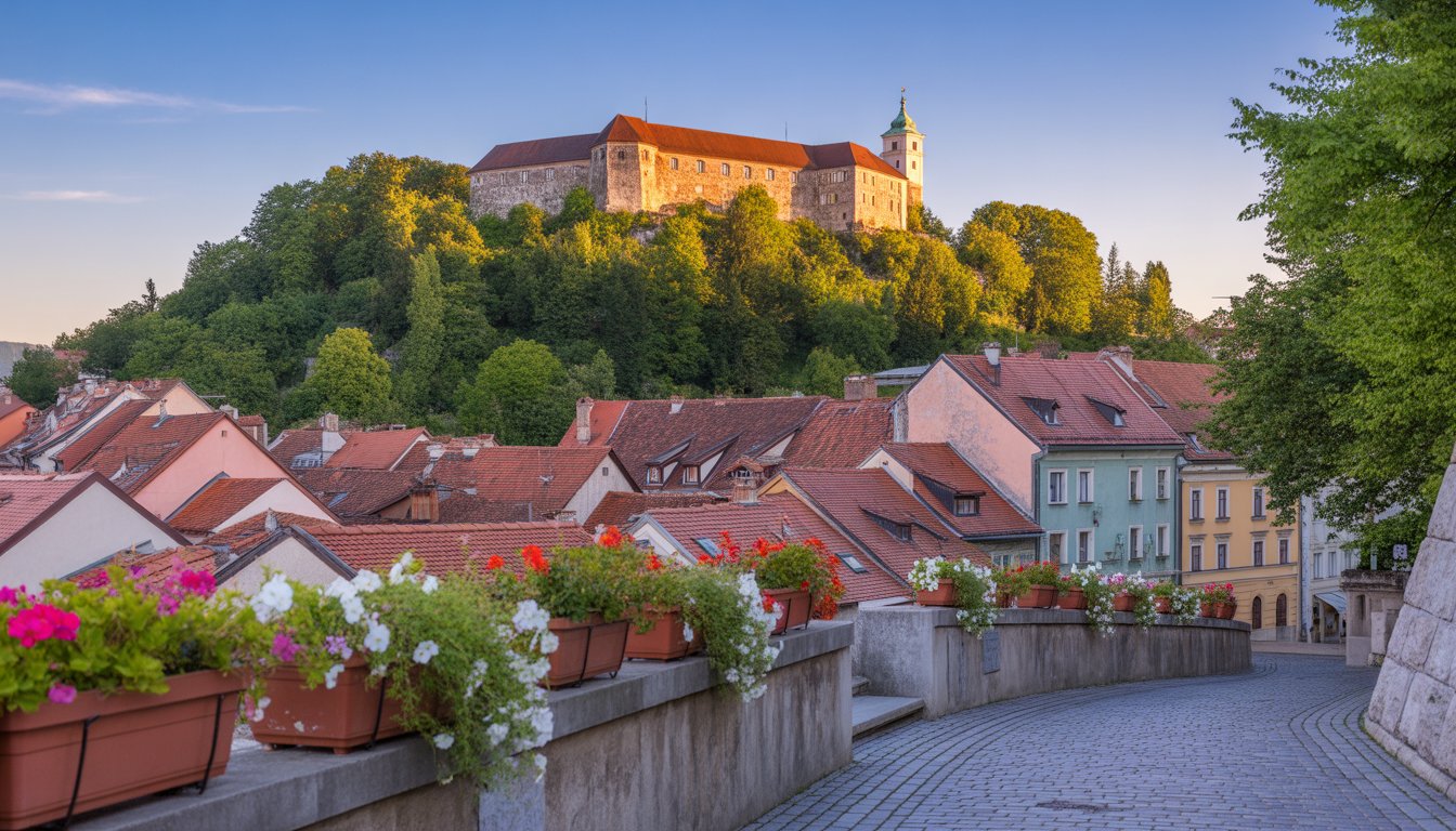 Ljubljana (vieille ville et château) en Slovénie - Photo